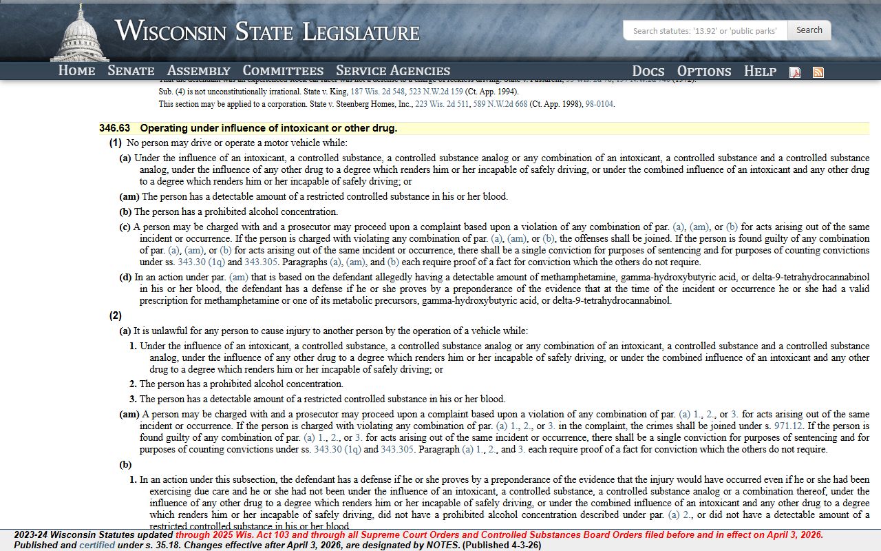 Wisconsin DUI Records OWI statute page